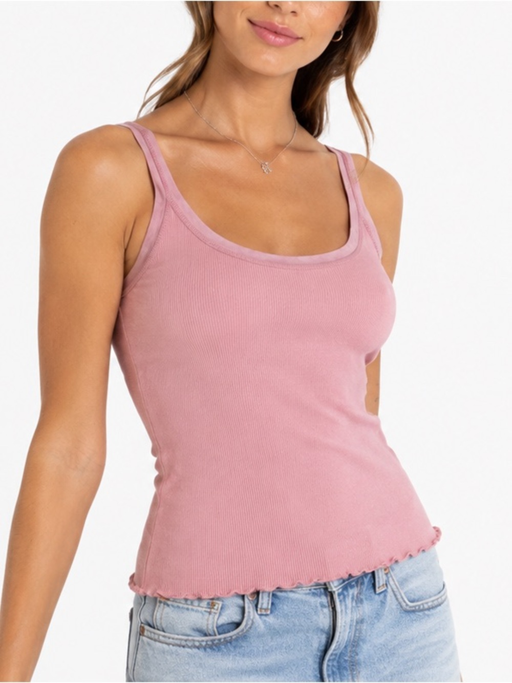 Victoria’s Secret Pink Ribbed Lettuce Hem Tank Top Large Y2K Cami 2000s